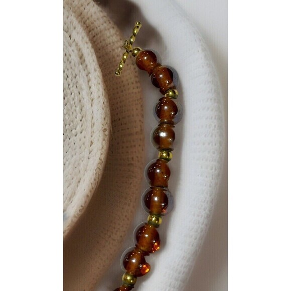 VTG 7.5in Bronze Brown Glass Beads Gold Tone Boho Beach Native Hippie Y2K - Picture 5 of 8